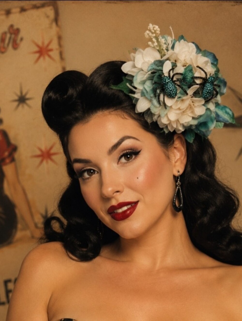 Teal & Ivory Floral Hair Clip - Elegant Women’s Hair Accessory